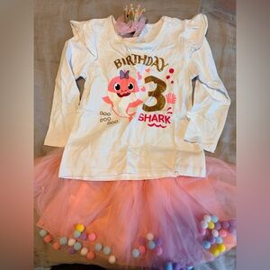 Birthday Shark Long Sleeve Shirt and Tulle Skirt Set